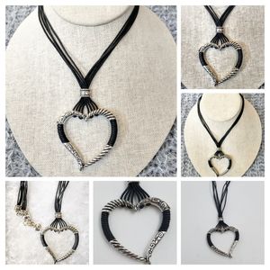 Brighton Heritage Necklace Silver Scroll Heart Black Cord with Gift Tin Box